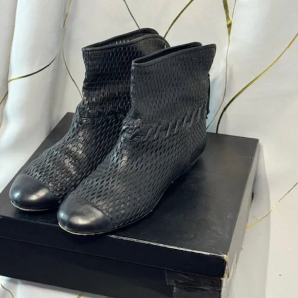 Chanel Perforated Leather Ankle Boots – Black, Size 40 - Picture 2 of 6